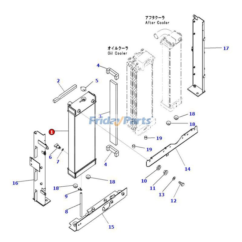 Water Radiator Core Assembly 206-03-21111 206-03-21411 for Komatsu Excavator PC220-8 PC240-8K PC200LL-8
