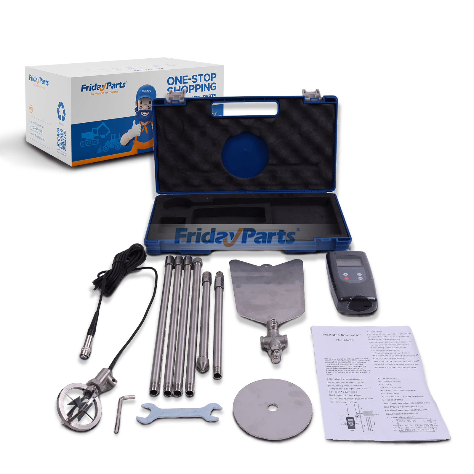 Débitmètre FM-100V10 pour la mesure des débits hydrologiques, plage de température : -10 °C à 50 °C (0,01 à 10 m/s).