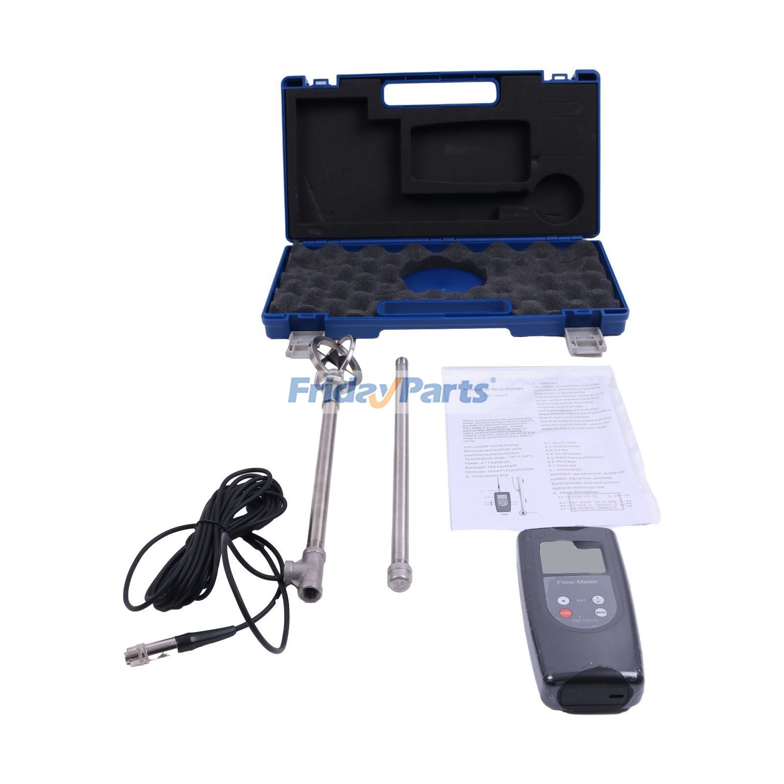 0,01-5 m/s Tragbarer Durchflusssensor Digitaler Wasserdurchflussmesser mit Hintergrundbeleuchtung FM-100V5 für Hydrologic Station Open Channel