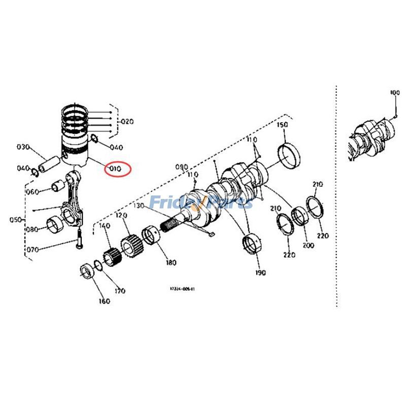 Conjunto de pistão de +0,5 mm 16060-21910 para escavadeira Kubota Engine D1105 V1505 KX41-2 KX61-2 KX71-3 KX91-2 Para KUBOTA
