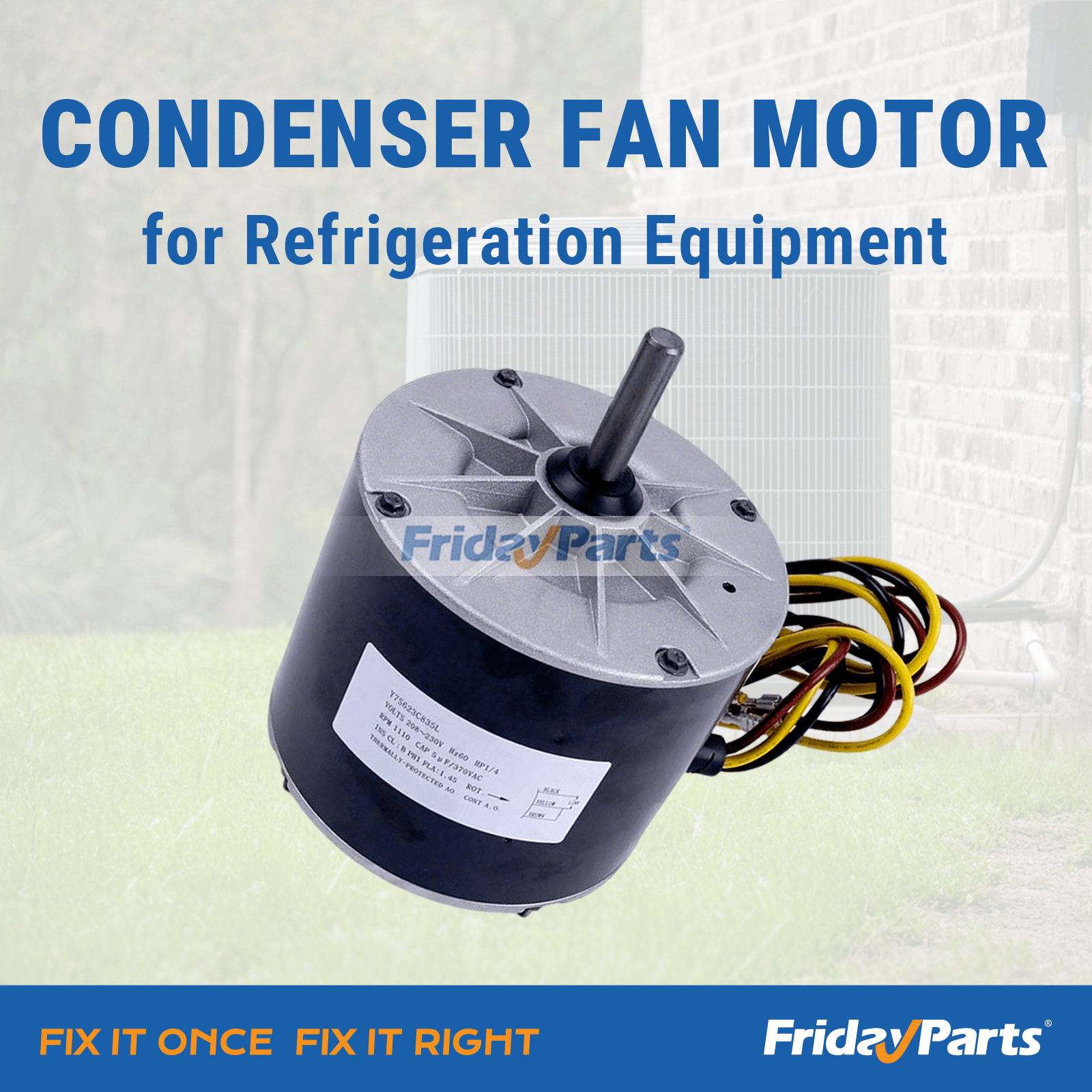 輸送冷凍 1/4 HP 208-230 ボルト 1100 RPM コンデンサー ファン モーター (冷凍装置用)