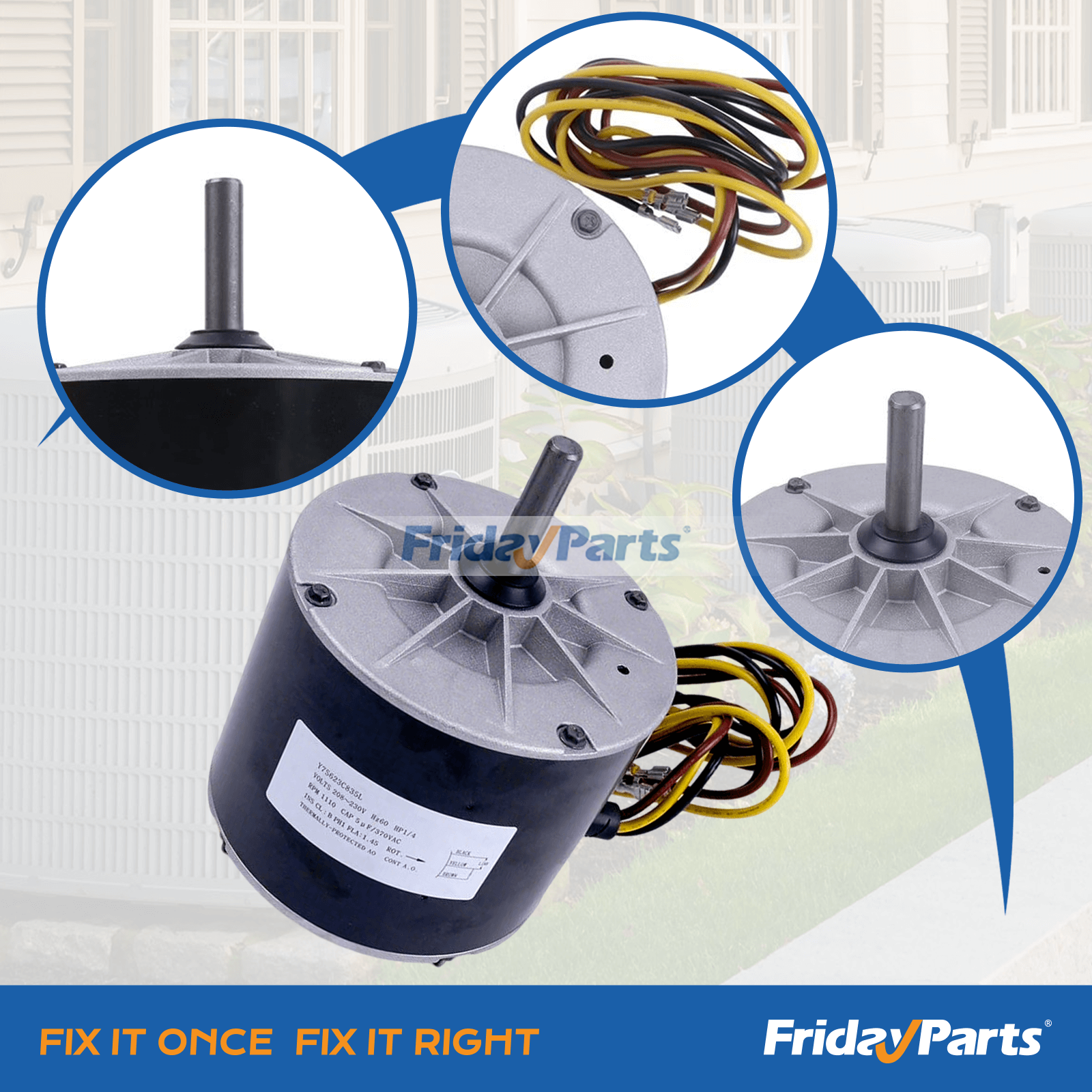 他ブランド用1/4 HP 208-230 ボルト 1100 RPM コンデンサー ファン モーター (冷凍装置用)