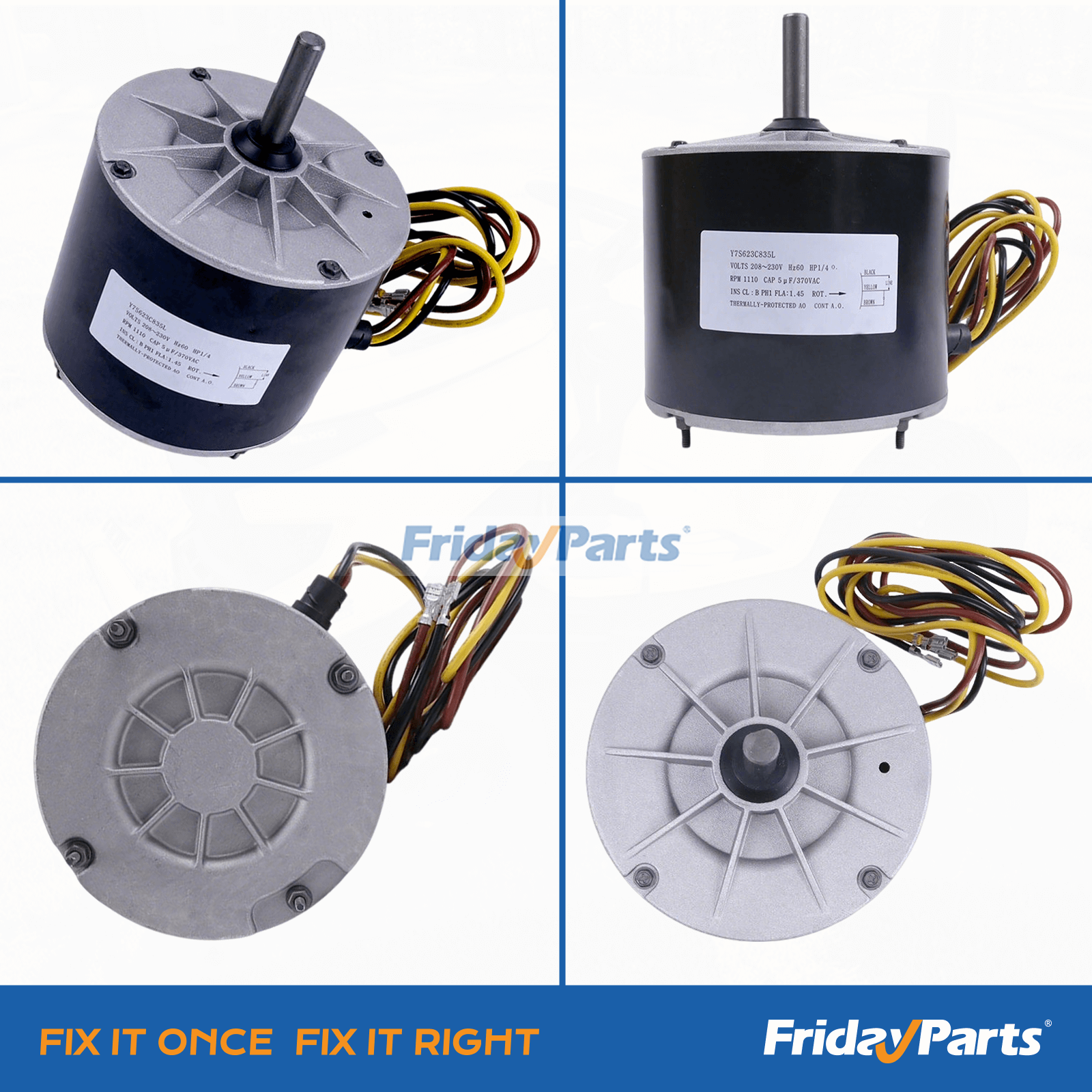 FridayPartsの1/4 HP 208-230 ボルト 1100 RPM コンデンサー ファン モーター (冷凍装置用)