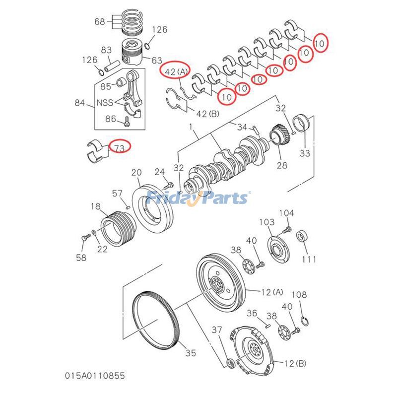 1 jeu de roulements principaux et de bielles et de rondelles de butée Hitachi John Deere JCB pour Pelle Pour HITACHI,Pour JCB,Pour JOHN DEERE