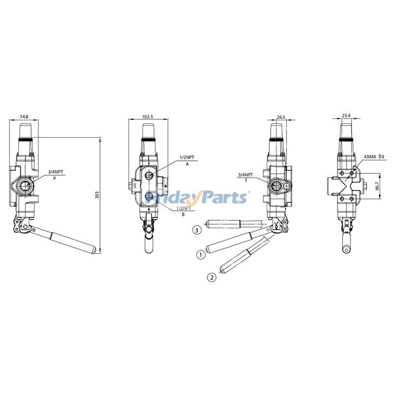 Vanne hydraulique de fendeuse de bûches à configuration de port inversé, détente réglable C5pour Autres Équipements de Construction