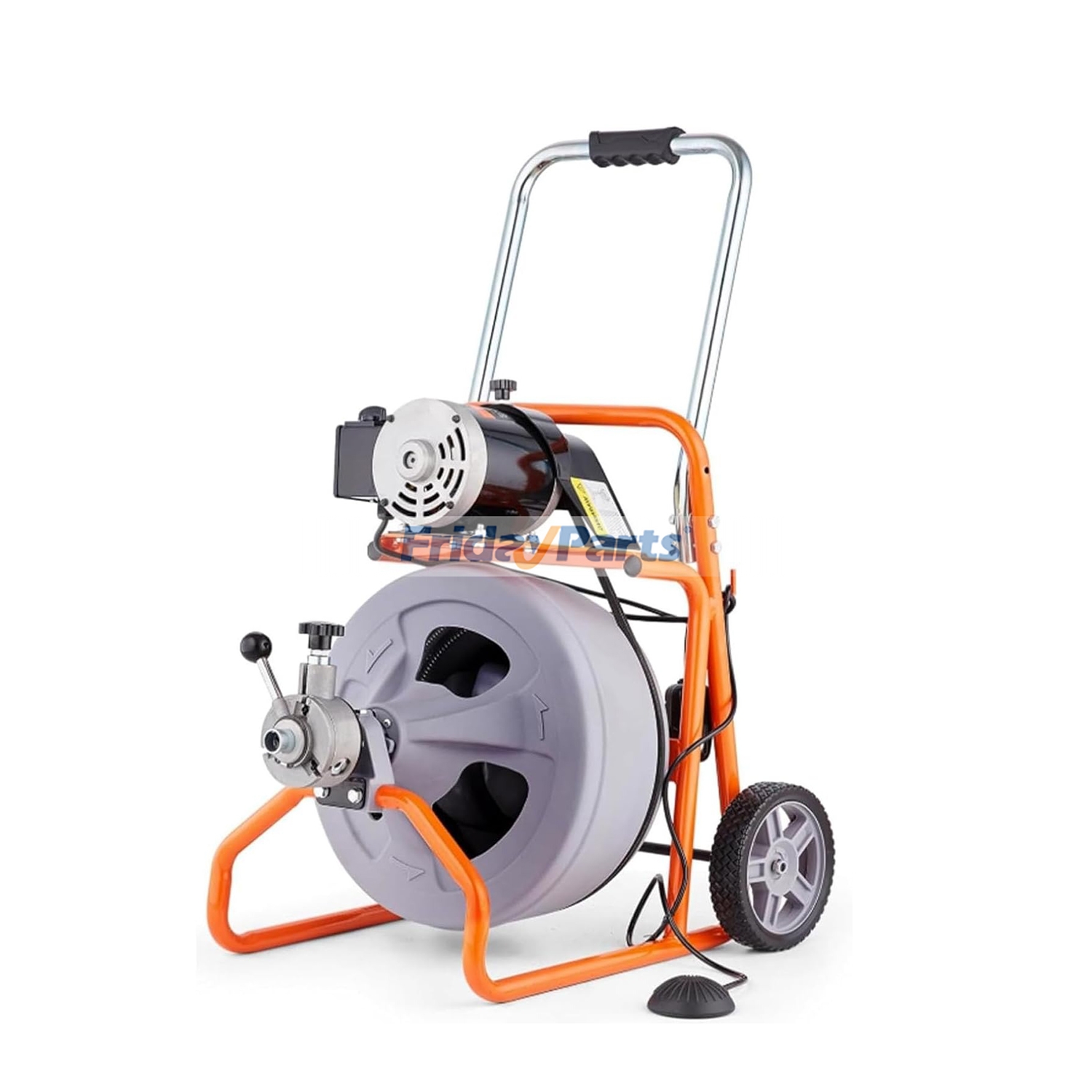 Déboucheur électrique de 30 m (100 pi) avec furet de 9,5 mm (3/8 po), conception télescopique portable sur roues, système d'alimentation automatique amélioré, 8 lames et interrupteur au pied pneumatique pour tuyaux de 5 à 10 cm (2 à 4 po).