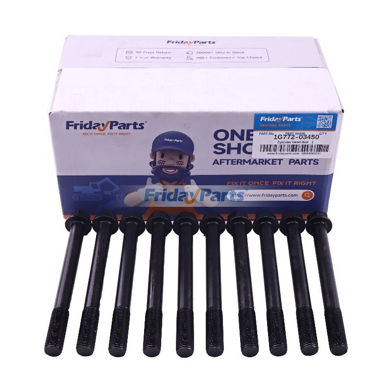 10 Pieces Cylinder Head Bolt 1G772-03450 for Kubota Engine V3307 Excavator KX080-3T KX080-4 Tractor M5040 M6040 M6060 M7040 M7060