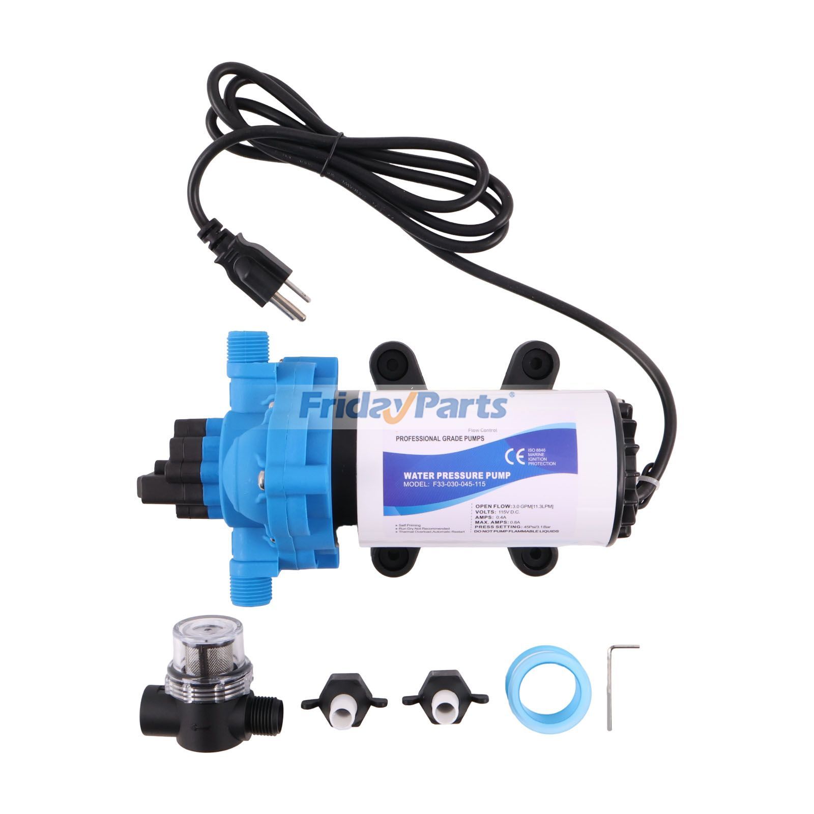 他ブランド用用110V セルフプライミング ダイヤフラムウォーターポンプ 3.3 GPM 45 PSI RV ボート マリン用