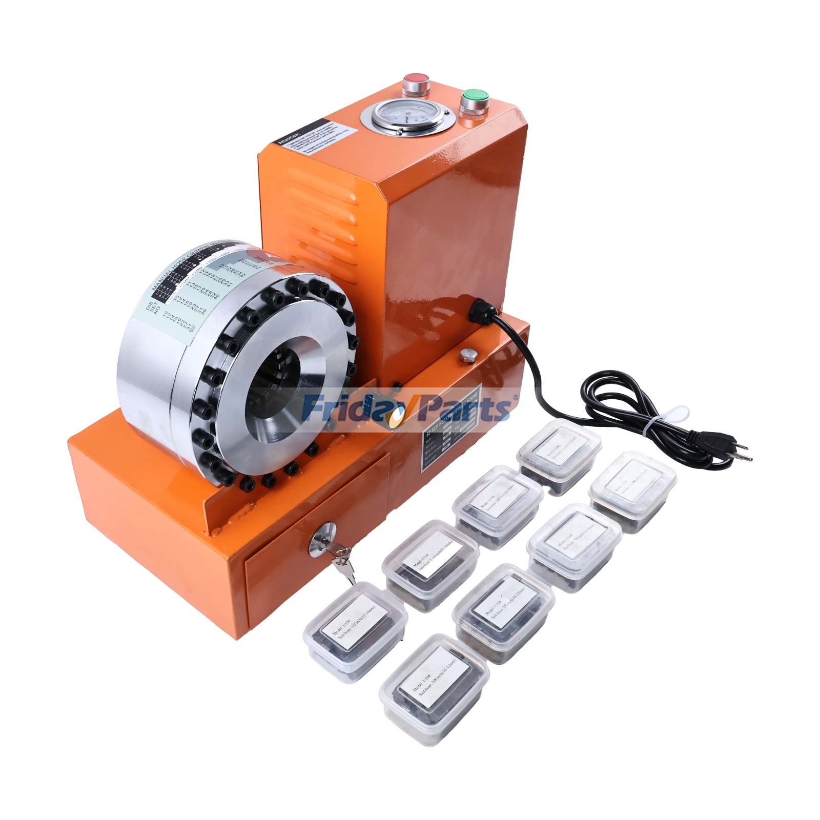 Sertisseuse hydraulique électrique 110 V, 70 MPa, portable et automatique, avec 8 jeux de matrices pour excavatrices, véhicules et engins agricoles.