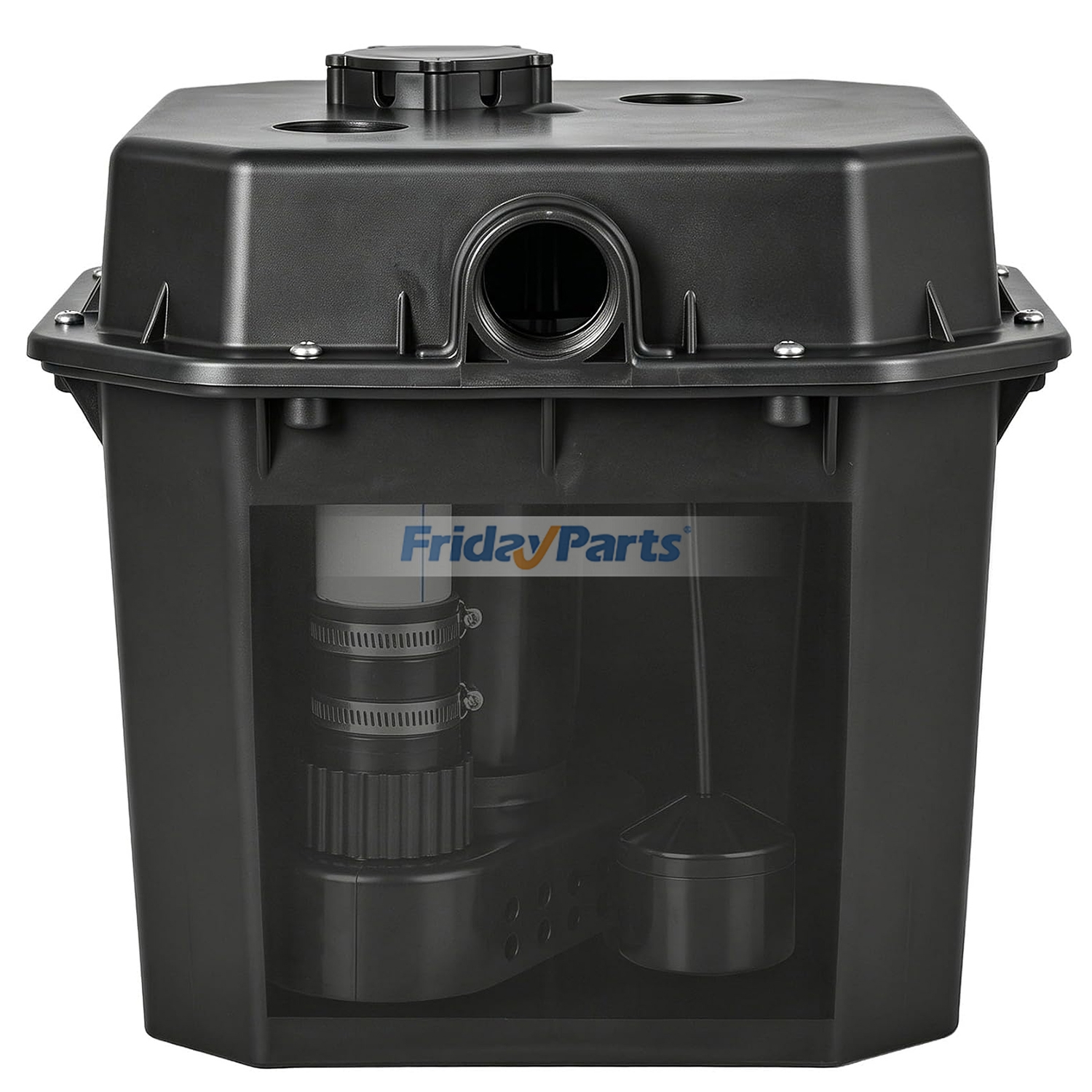 System pompy zatapialnej pod zlewem 115 V z pompą spustową o mocy 1/3 KM, zbiornikiem 6 galonów, przepływem 2900 GPH, wysokością podnoszenia 25 stóp, wylotem 1-1/2" NPT i pionowym wyłącznikiem pływakowym do piwnic i pralni