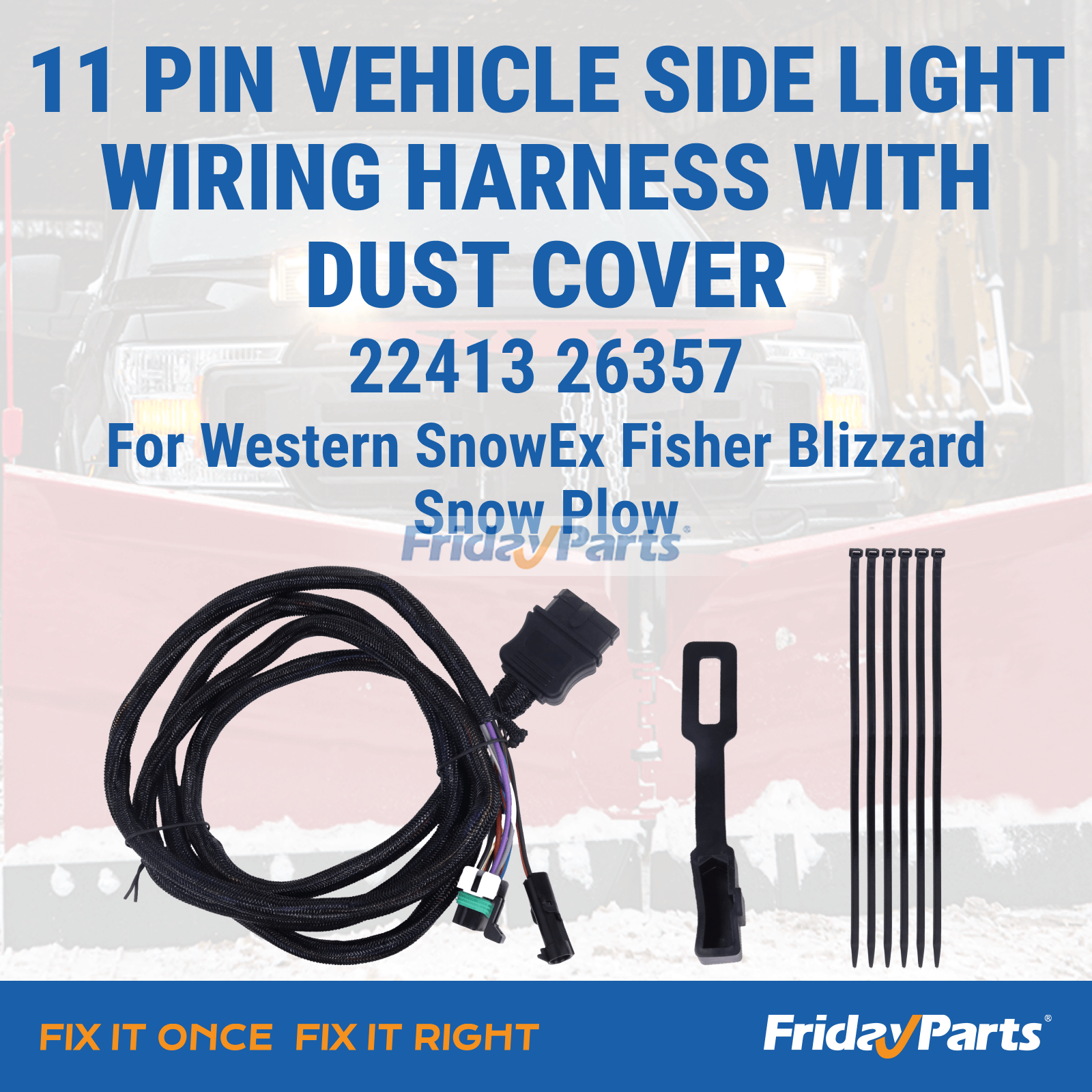 11 Pin Vehicle Side Light Wiring Harness with Dust Cover for Snow Equipment