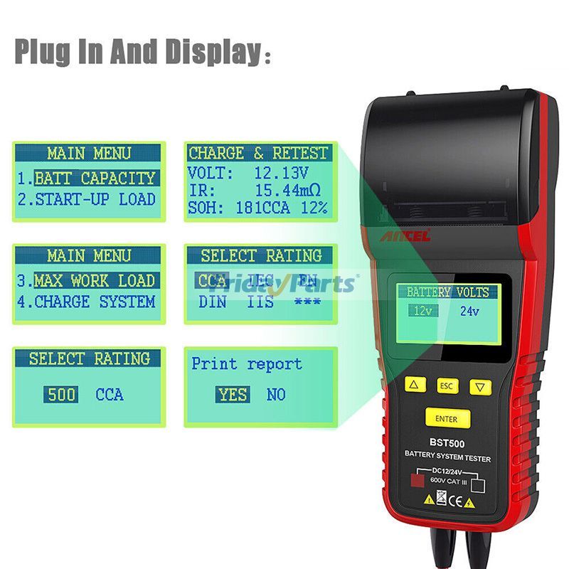 12V 24V Ancel Battery Tester With Thermal Printer for Car Duty for Truck,Vehicle