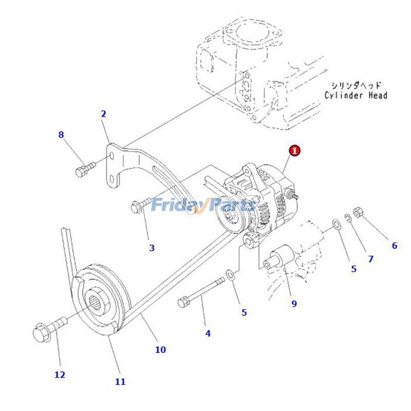 Alternador 12V 40A KT1K57464015 para motor Komatsu 3D67E-2A 3D67E-1A-5A Excavadora PC18MR-3 PC16R-2 PC16R-3 PC14R-3 PC14R-2 para Excavadora Para KOMATSU FridayParts
