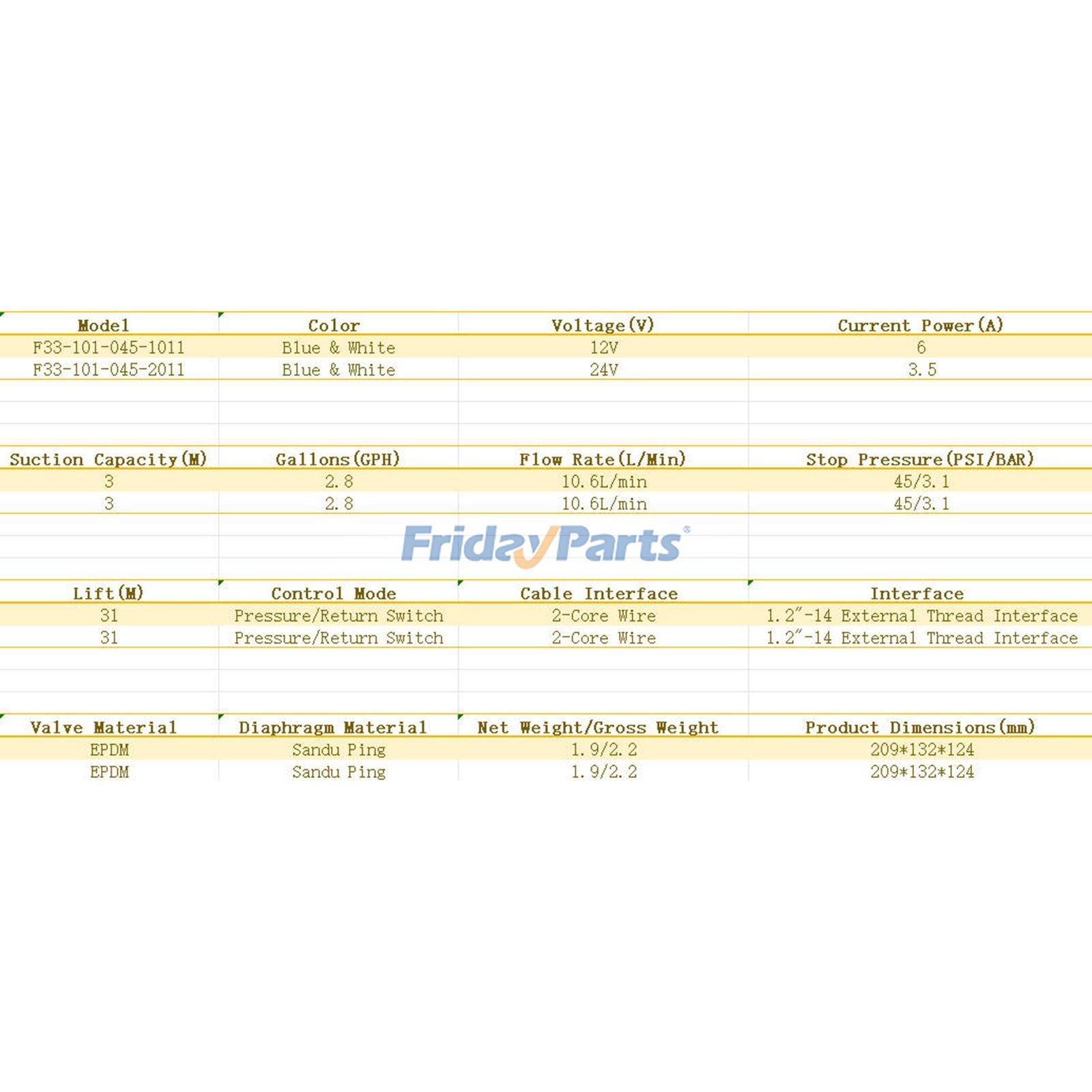 他ブランド用用電動ダイヤフラムブースター給水ポンプ F33-101-045-1011 F33-101-045-2011