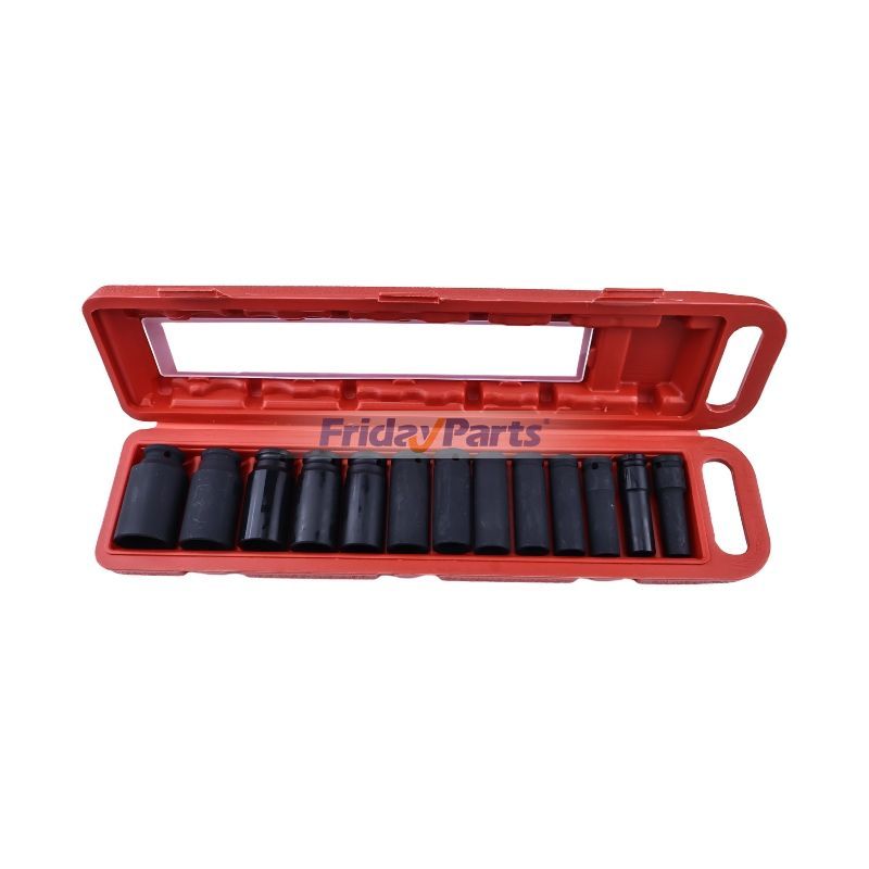 13 Pieces 1/2-Inch Drive Deep Impact Socket Set Heavy-Duty CR-MO Steel with Storage Case