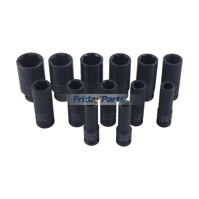 Juego de 13 dados de impacto profundo de 1/2 pulgada de acero CR-MO de alta resistencia con estuche de almacenamiento de FridayParts