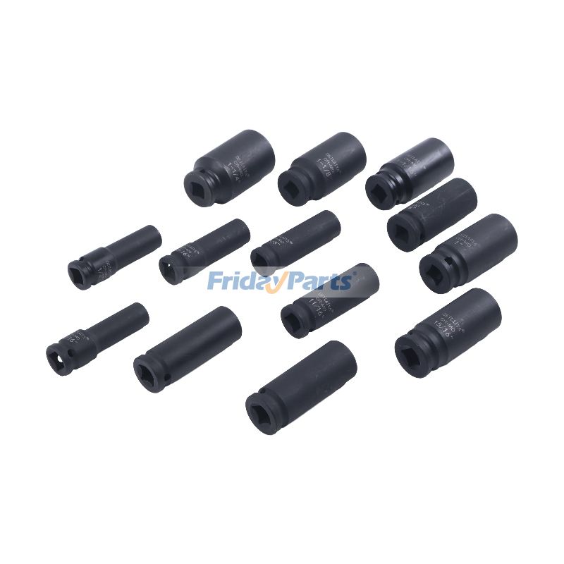 Juego de 13 dados de impacto profundo de 1/2 pulgada de acero CR-MO de alta resistencia con estuche de almacenamiento