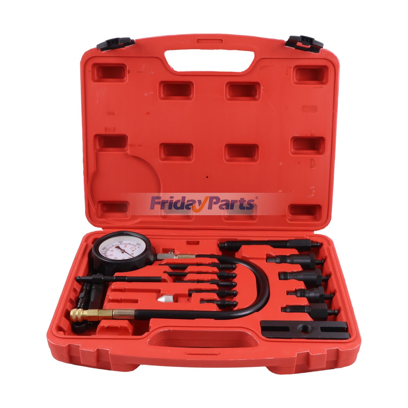 16 Pieces Professional Diesel Engine Cylinder Compression Tester Tool Kit TU-15B Full Range Detection Pressure Gauge Set for Vehicle