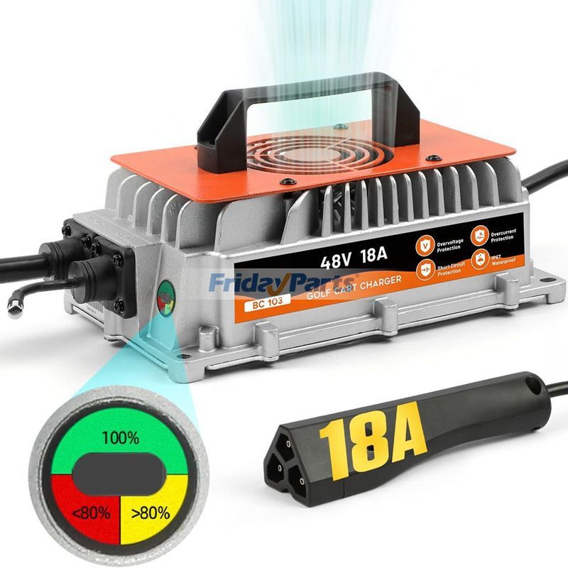Chargeur de batterie pour voiturette de golf 18 A 48 V avec prise triangulaire à 3 broches pour voiturettes de golf EZ-GO RXV et TXT