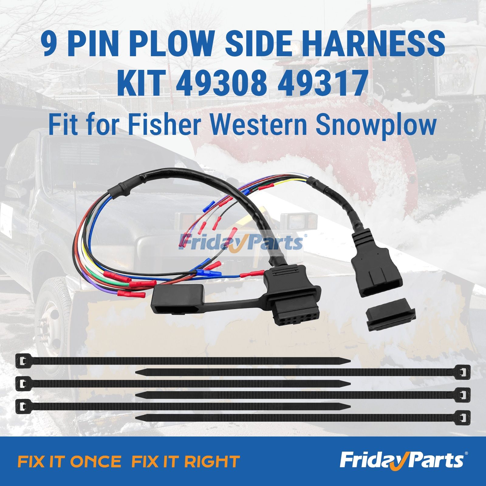 Arnés lateral para quitanieves de 9 pines 49317 22335K 1315310 para quitanieves Fisher Western