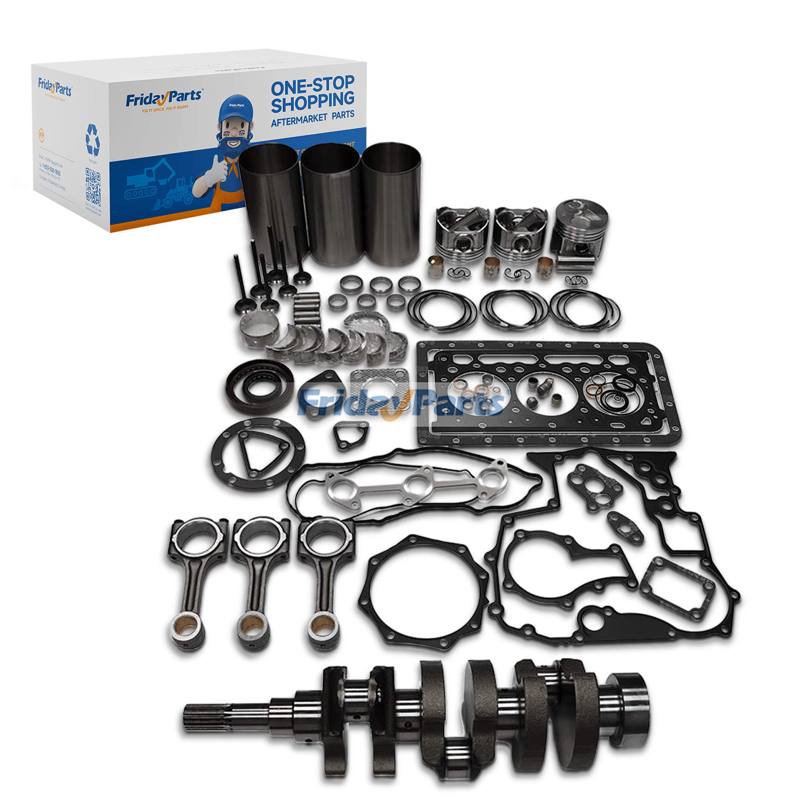 D902 Engine Standard Overhaul Rebuild Kit and 3PCS Connecting Rod with Crankshaft for Kubota BX2360 BX25 RTV900 RTV900G
