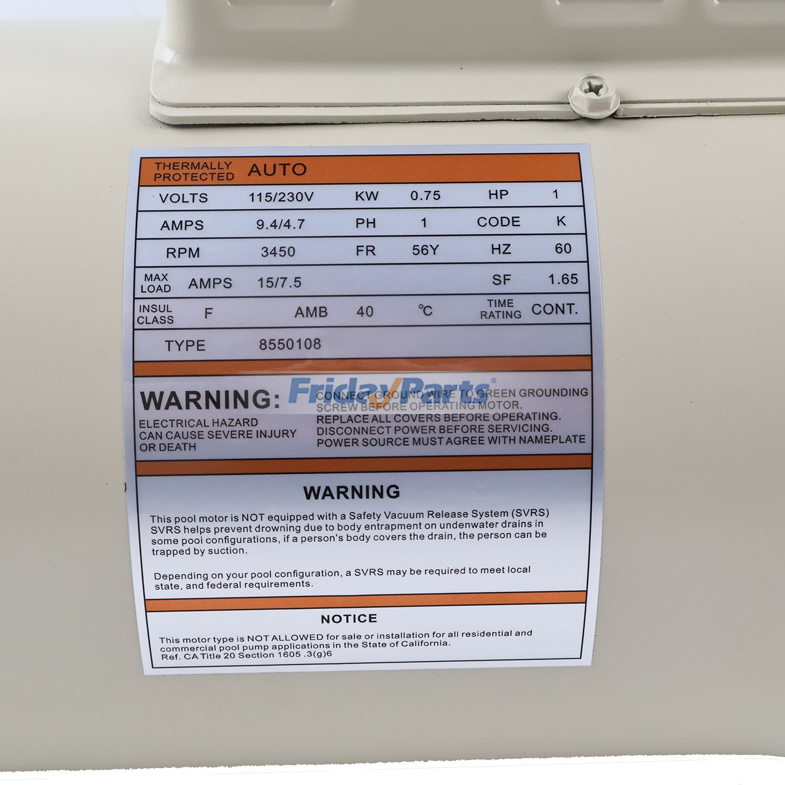 1HP 60HZ Single-Speed Pool Pump Motor 355010S for Pentair Whisperflo WFE-4 WFE-26 Superflo SF-N1-1/2-AE for less