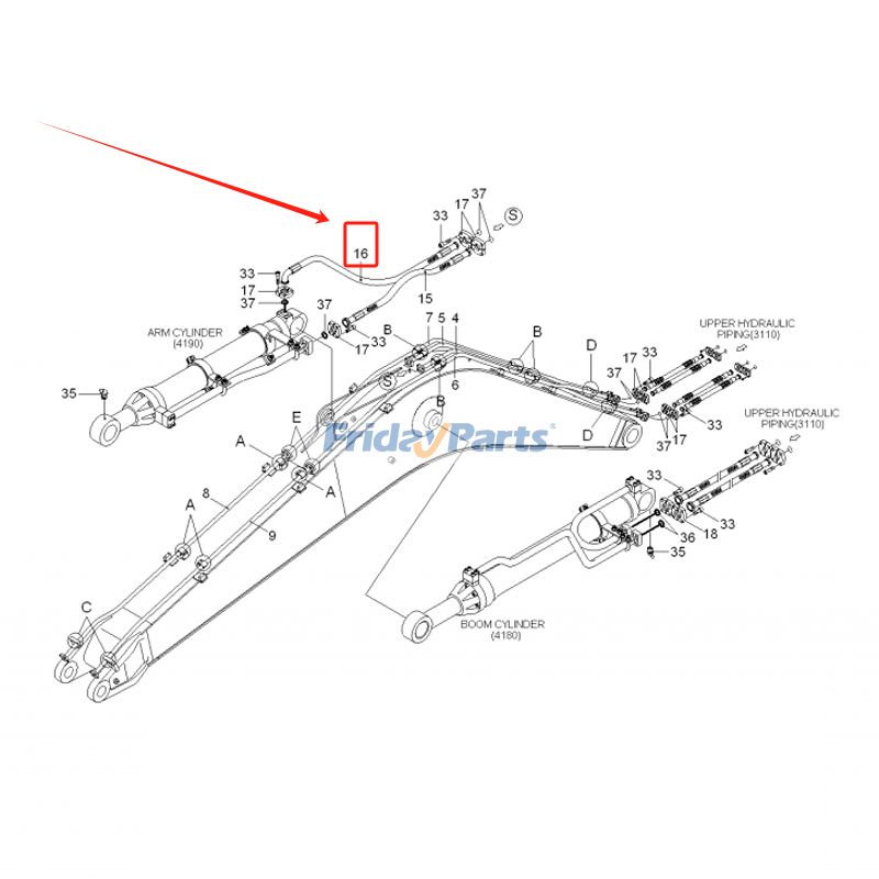 FridayParts 1PC Hydraulikschlauchbaugruppe R210LC-7 R210NLC-7 R290LC-7