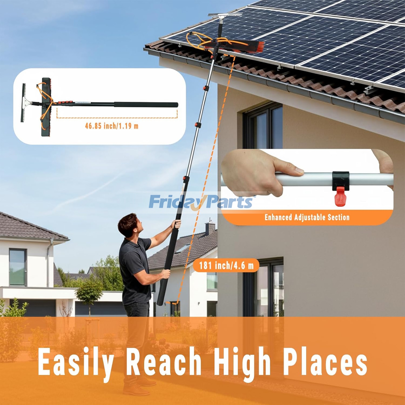 Cepillo de limpieza 2 en 1 con rasqueta para ventanas y paneles solares. de FridayParts