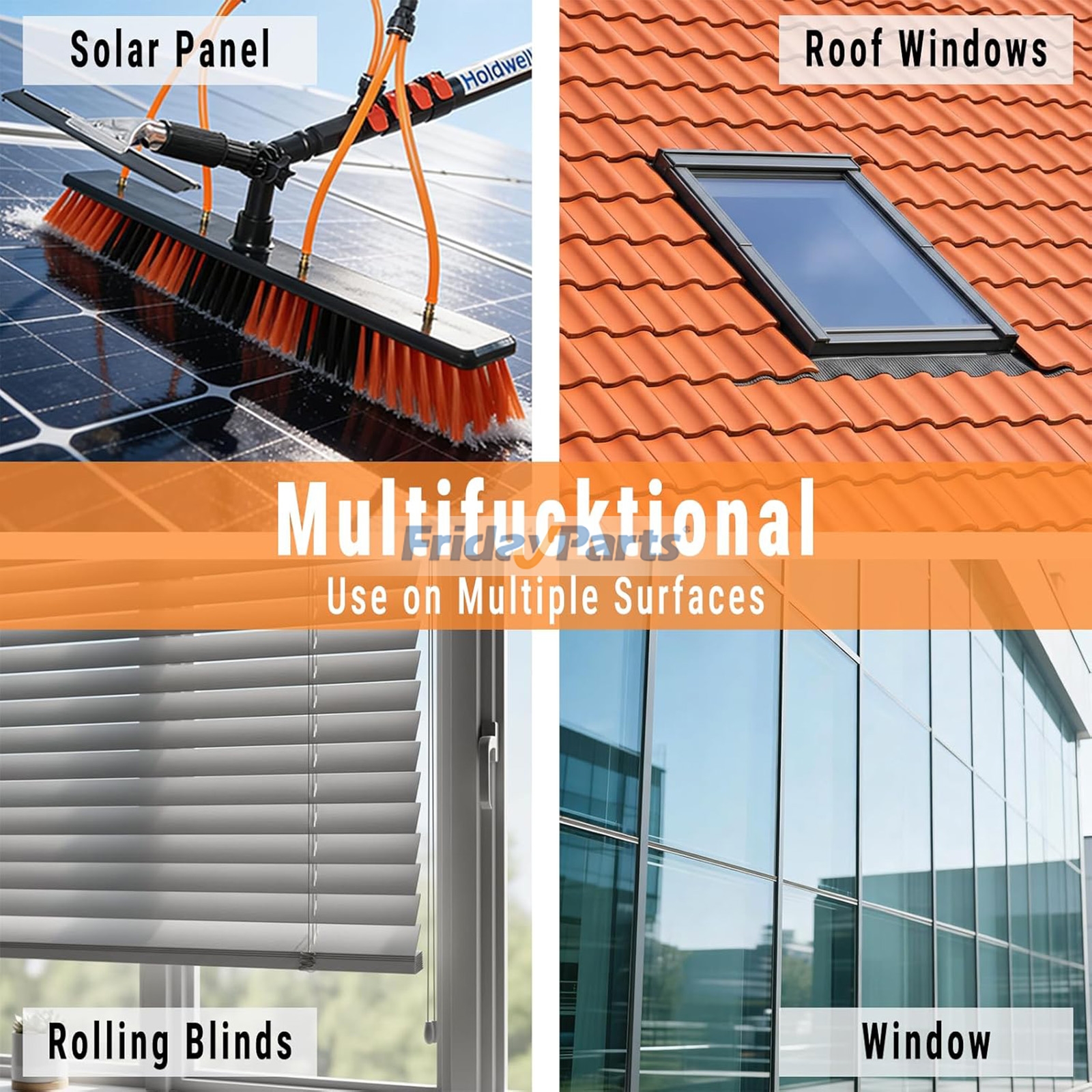 Cepillo de limpieza 2 en 1 con rasqueta para ventanas y paneles solares. para Herramientas manuales y eléctricas Para OTRA MARCA FridayParts