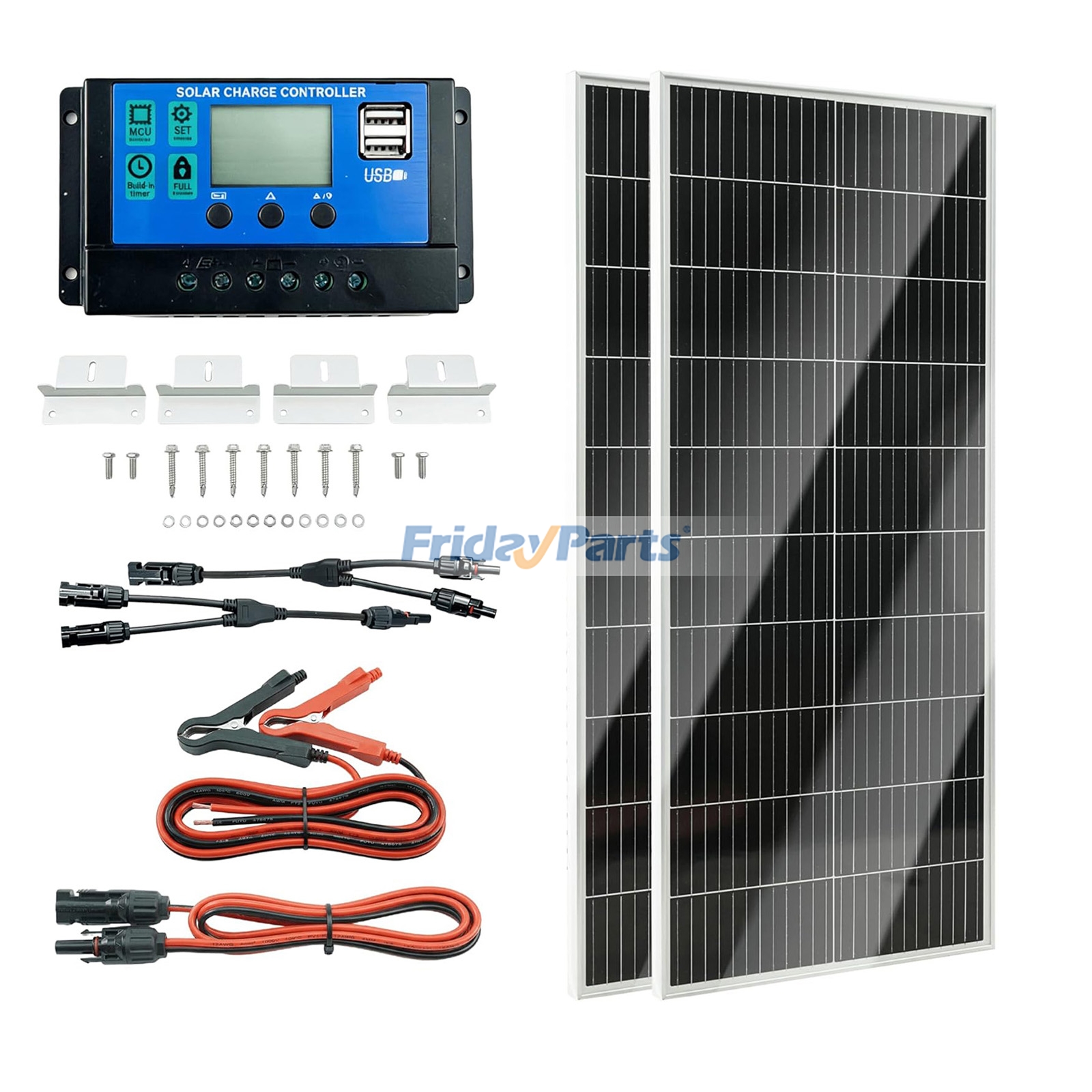 Monocrystalline Solar Panel Kit with 20A PWM Charge Controller, Z Brackets & MC4 Cables, 23% High-Efficiency, IP65 Weather Resistant, for RV, Boat, Cabin & Off-Grid Battery System
