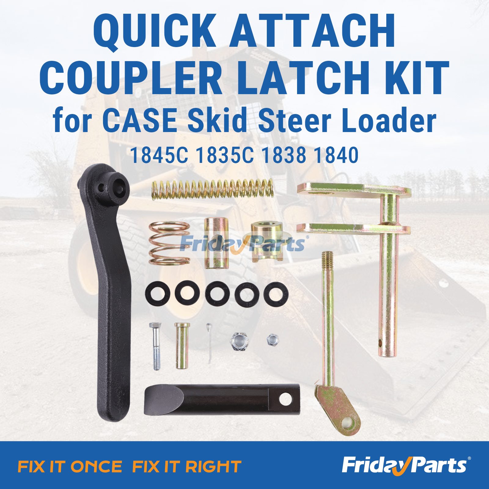 Compatibility chart for latch kit 227873A1 fitting CASE 1835C 1838 1840 1845C; replaces part numbers H436936 H673714 and multiple OEM references.