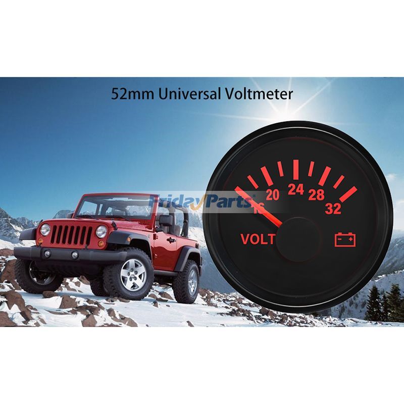FridayParts 24 V 16–32 V 52 mm 2 Zoll Voltmeter Spannungsmessgerät mit Hintergrundbeleuchtung
