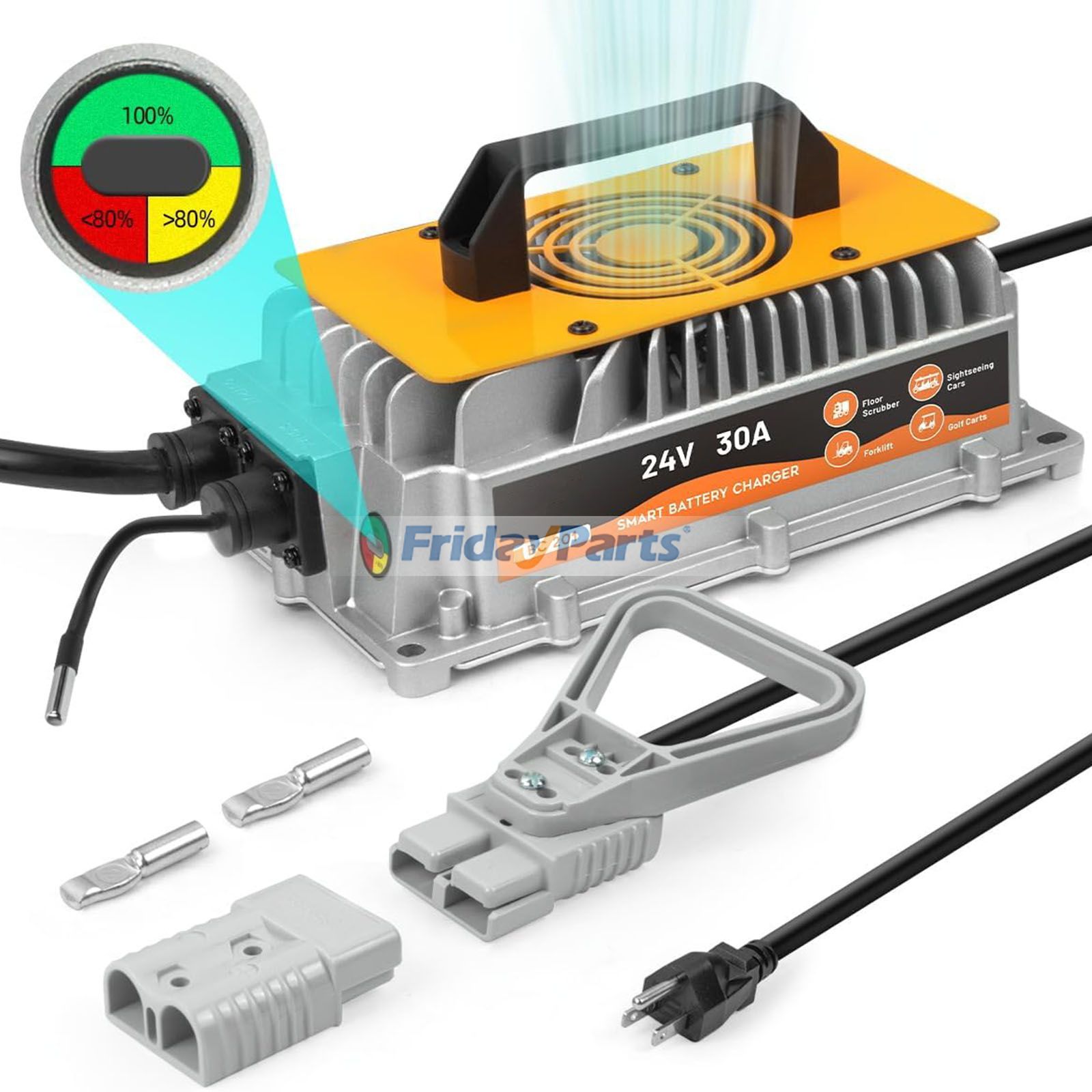 Chargeur de batterie 24 V 30 A pour chariot élévateur, transpalette, autolaveuse, voiturette de golf