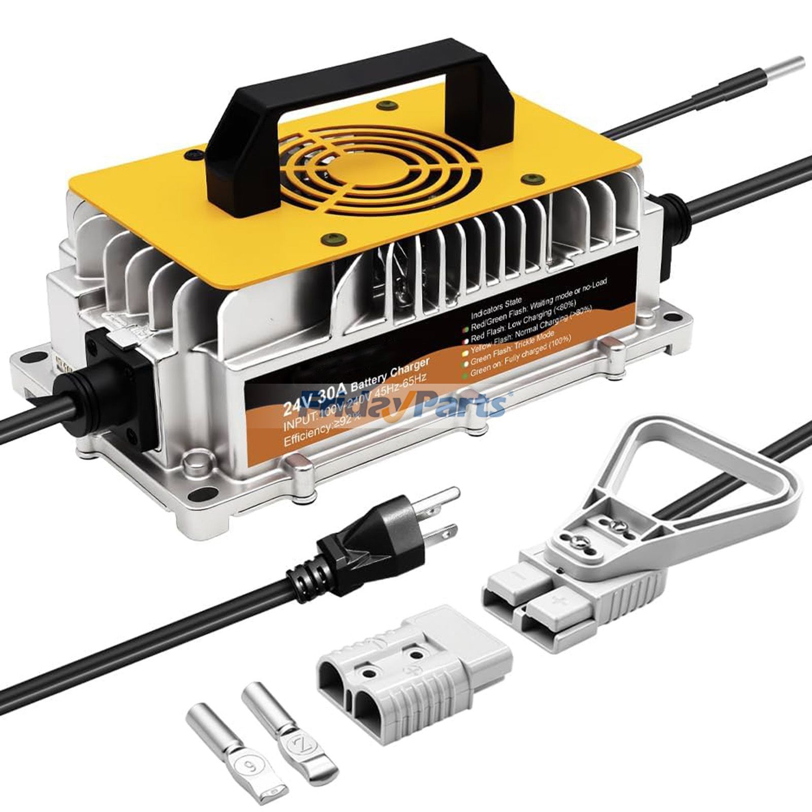 Chargeur de batterie étanche IP67 24 V 30 A pour transpalettes, autolaveuses, chariots de golf et batteries plomb-acide