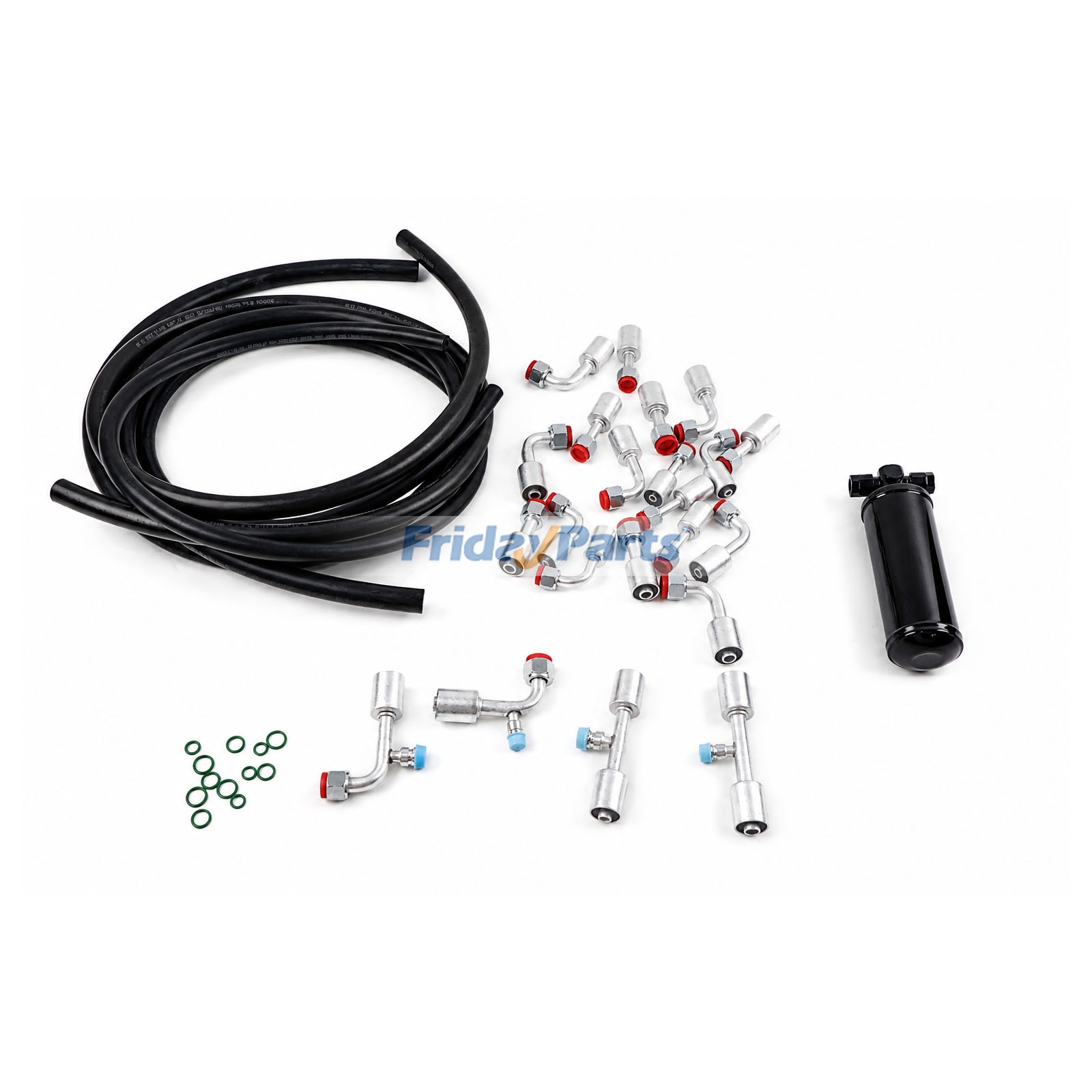 Kit de 26 pièces comprenant un tuyau et des raccords de climatisation de 2 m (6,5 pi) avec déshydrateur, compatible avec la plupart des systèmes de climatisation automobile pour véhicules de tourisme.