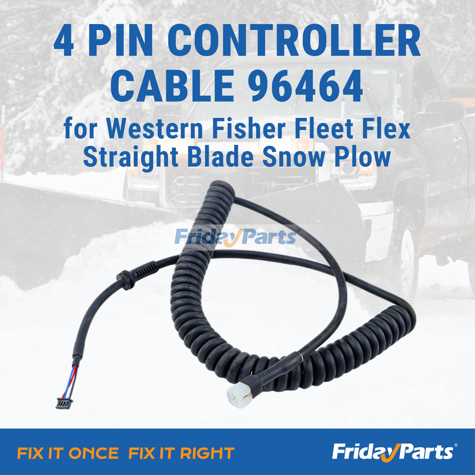 4 Pin Controller Cable 96464 Compatible with Western Fisher Fleet Flex Straight Blade Snow Plow