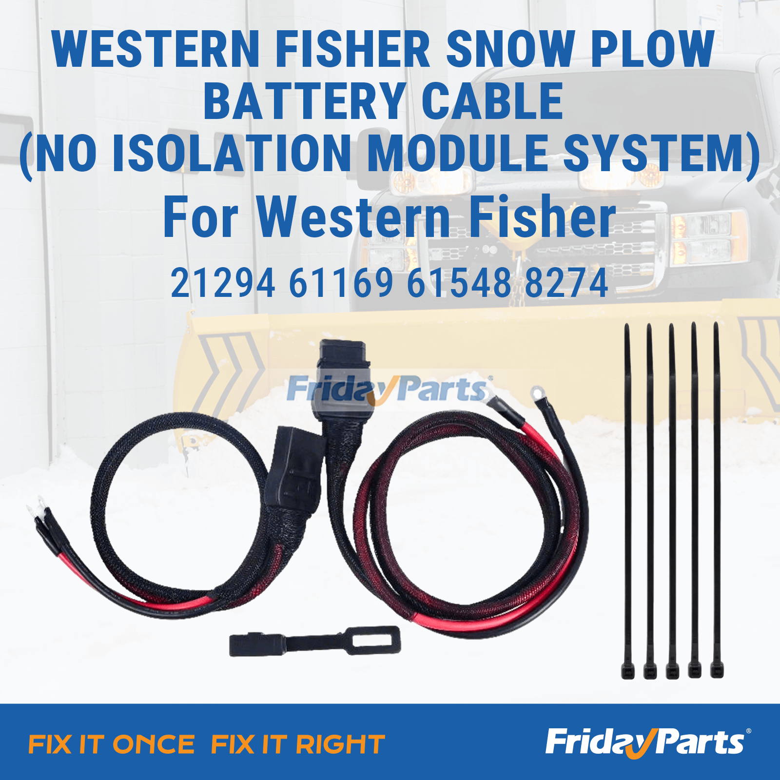 Western Fisher Snow Plow Battery Cable 21294 61169 61548 8274 for Non-Isolation Module System, Heavy Duty Power Cable for Snowplow Electrical Connection