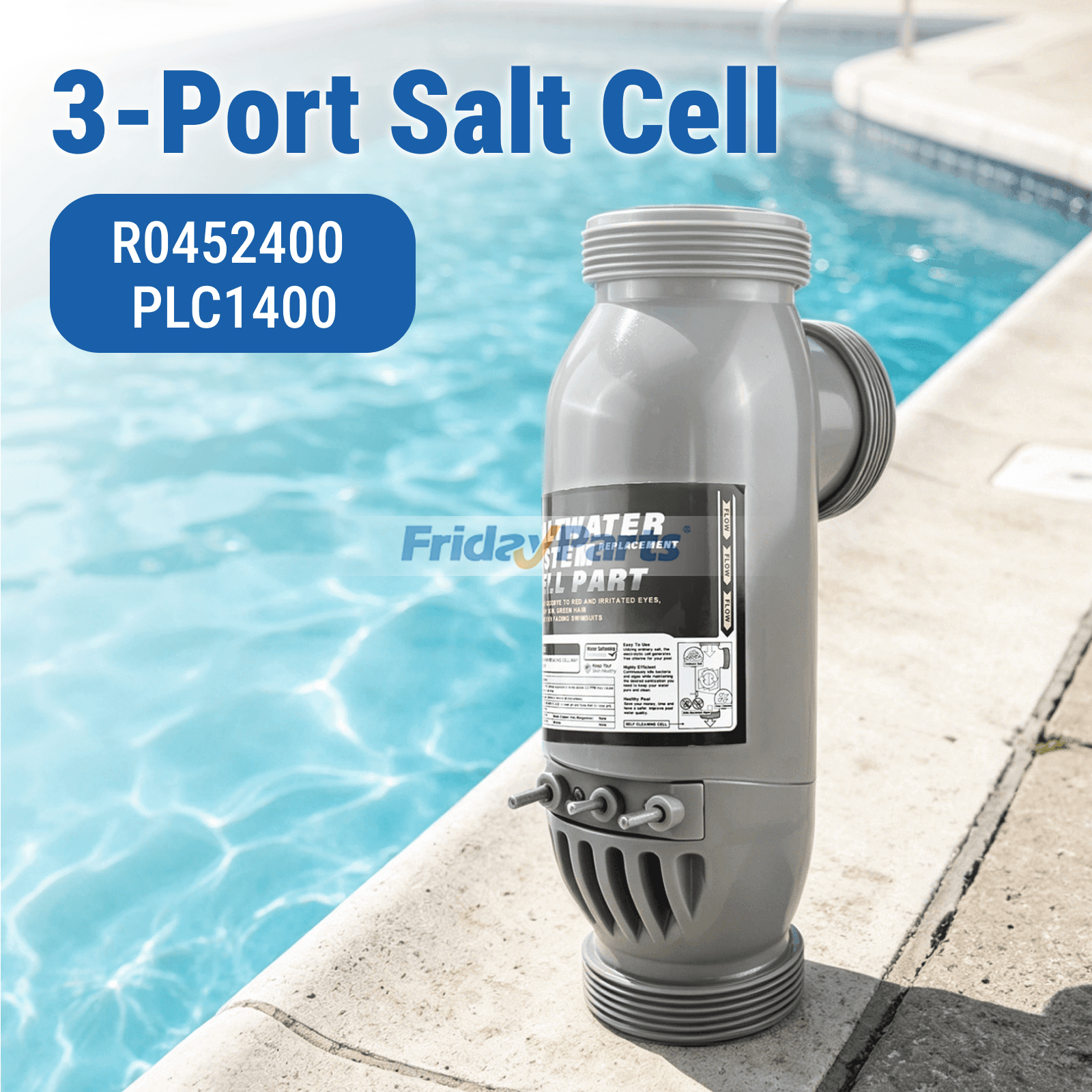 3-Port-Salzzelle R0452400 PLC1400 für Zodiac Jandy AquaPure PureLink Elektronisches Salzwasserchlorinator-Wasserreinigungssystem