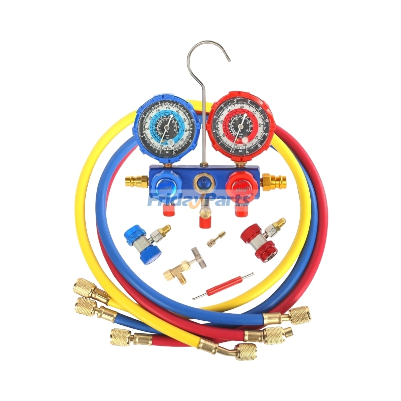 Ensemble de manomètres à 3 voies pour climatisation avec raccord rapide, adaptateur 410, outil de taraudage et de remplacement de noyau de valvepour Réfrigération de Transport