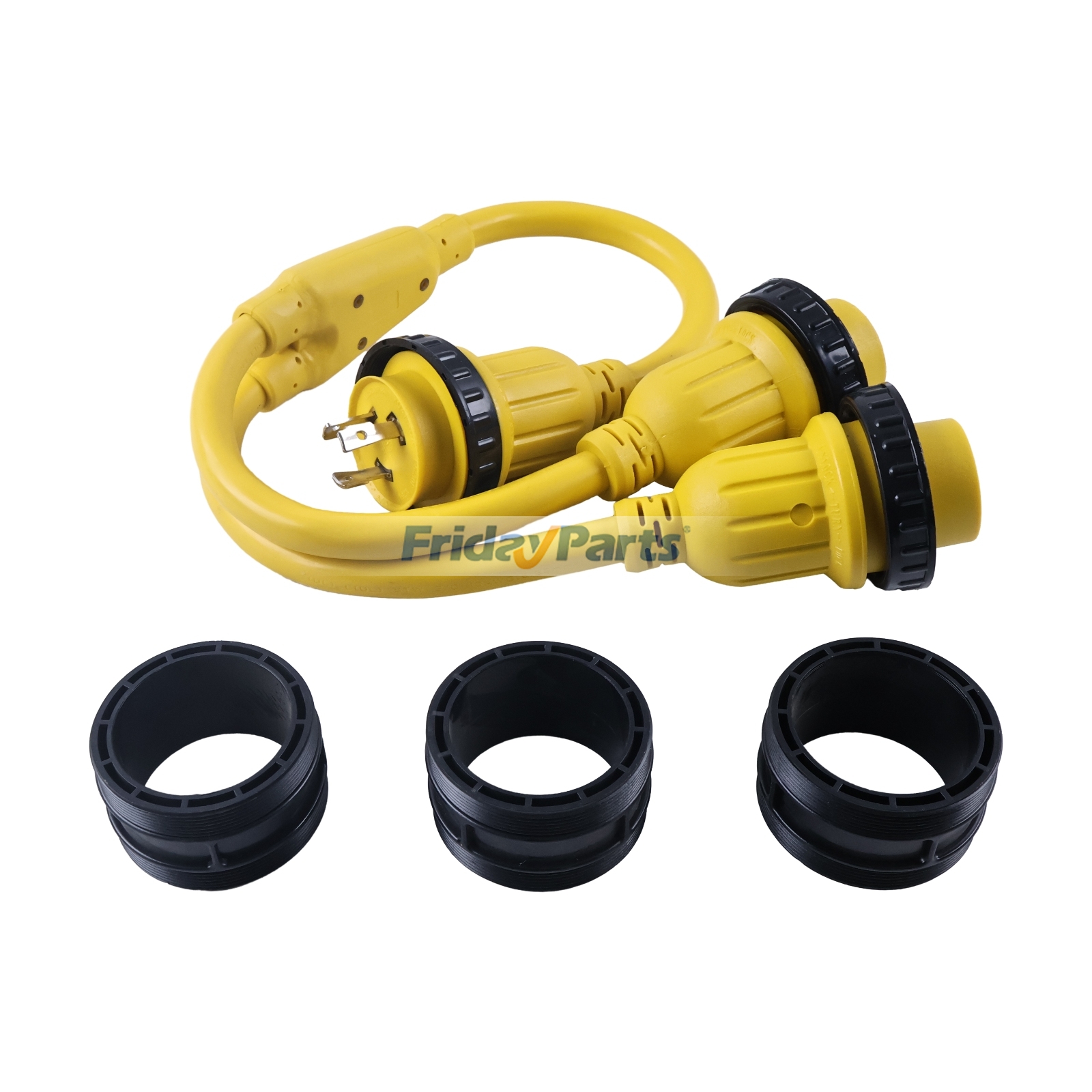 30A 125V NEMA L5-30P to Dual L5-30R Shore Power Splitter Cord with Locking Rings & Waterproof Seals for RV Boat Yacht Marina