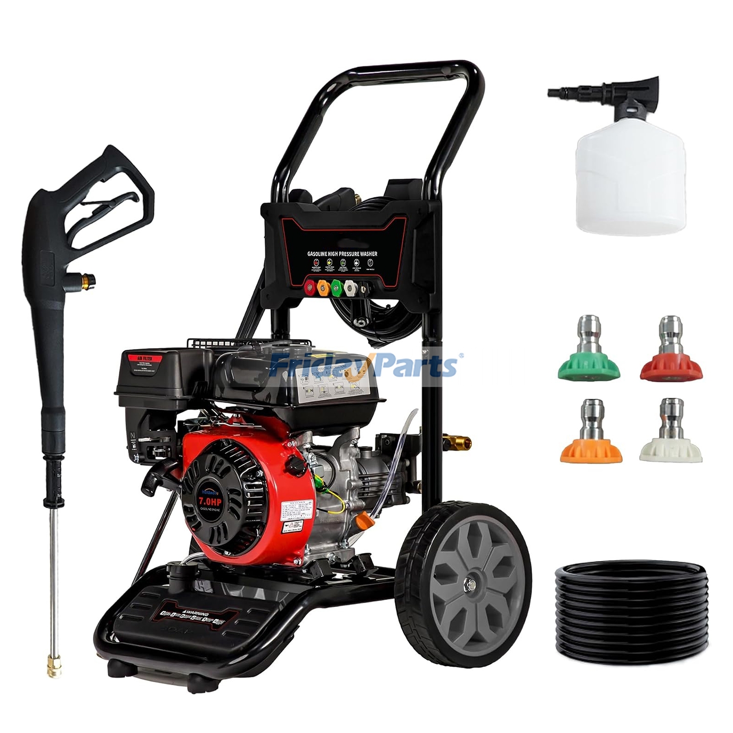 3400 PSI Commercial Gas Powered Pressure Washer with 210CC Engine, 2.6 GPM Flow Rate, 25FT High Pressure Hose & 5 Adjustable Nozzles for Vehicles, Driveways, Walls, Terraces, Patios and Garden Cleaning