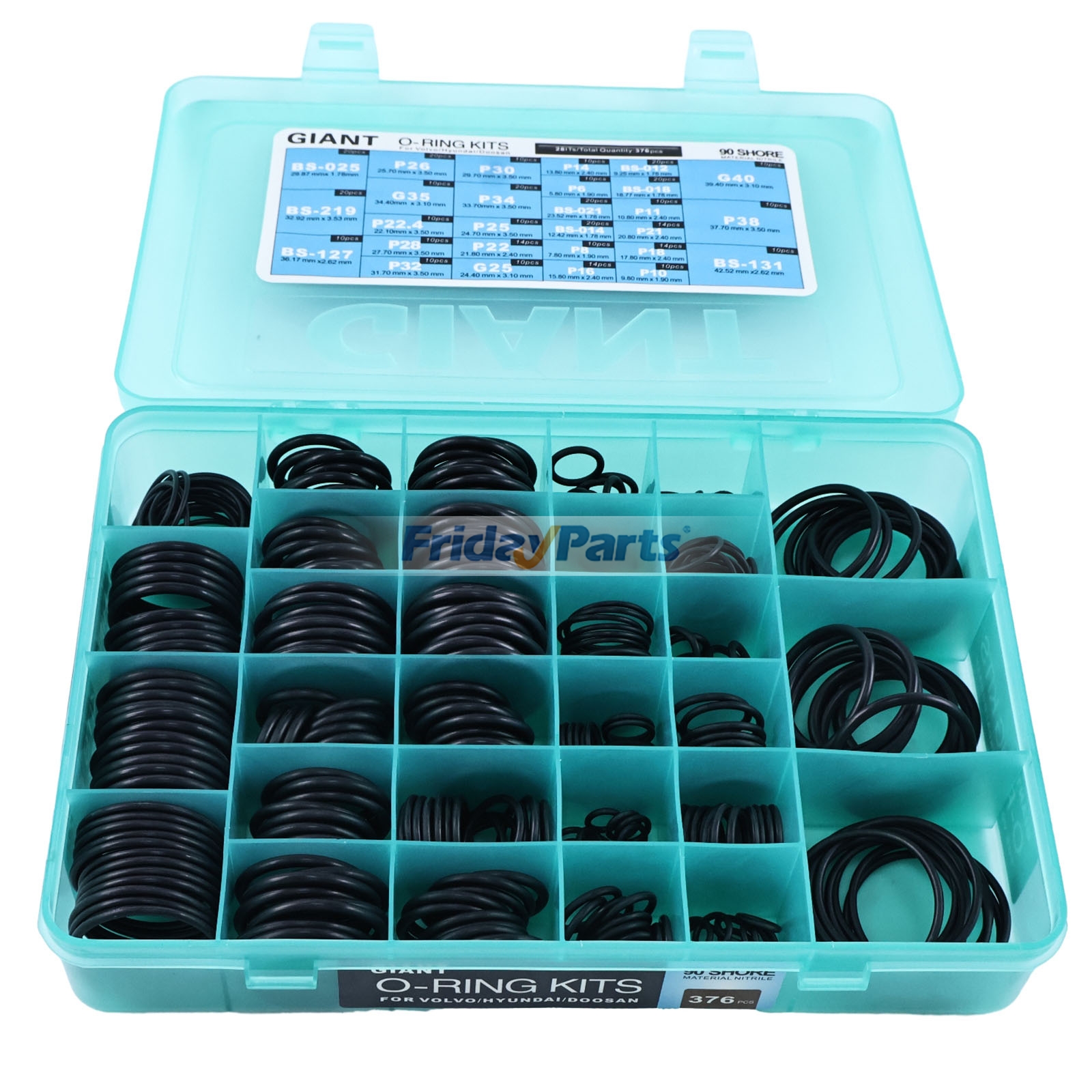 376 Pcs O-Ring Box for Hyundai Excavator R55 R200 R220 R225 R130 R280 R305 R225
