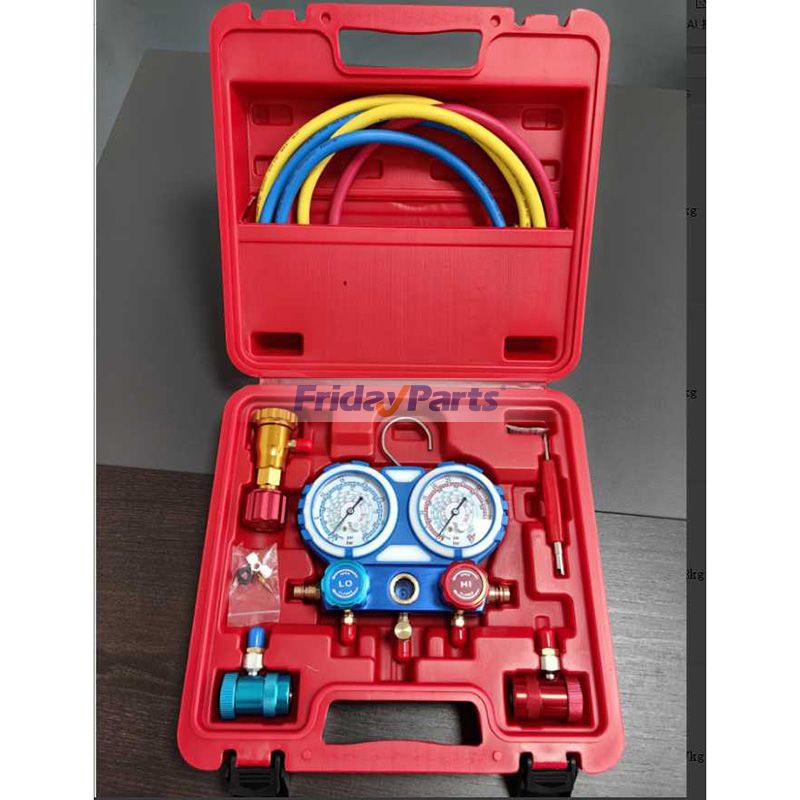 FridayParts 3-Wege-Wechselstrom-Manometer-Set mit Schnellkupplung, 410-Adapter, Dosenbohrer und Ventileinsatzwerkzeug