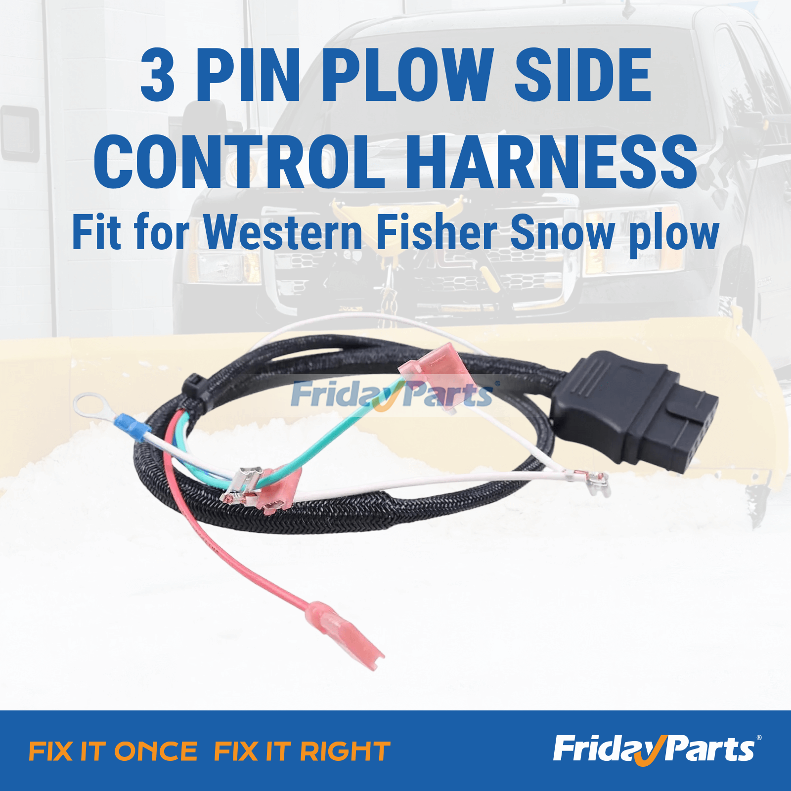 雪用機器 ウェスタン フィッシャー スノープラウ用 3 ピン プラウ サイド コントロール ハーネス