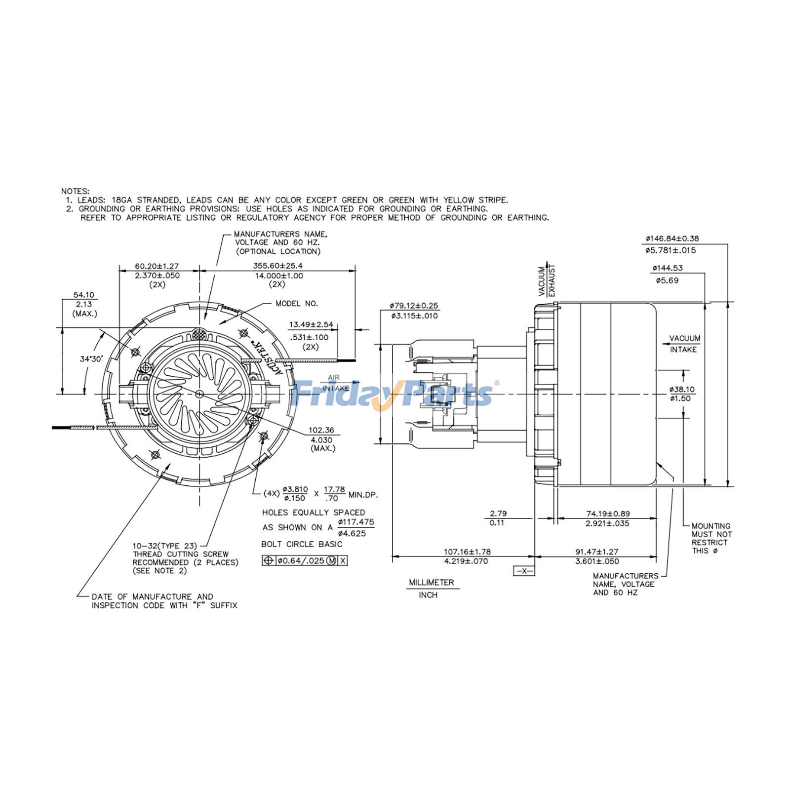 Vac Motor for Cleaning Equipment