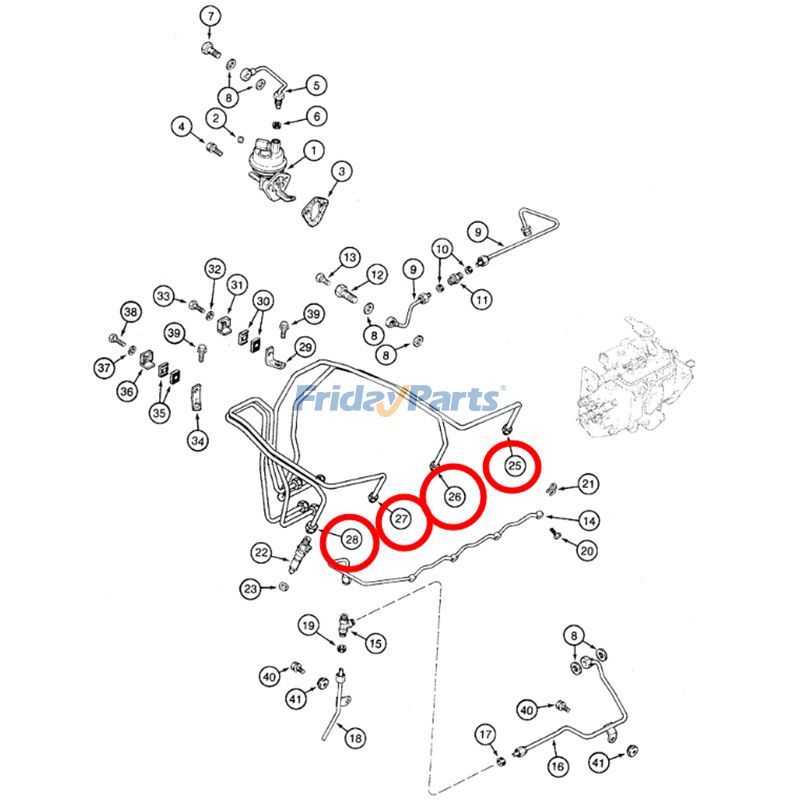 4 peças de tubo de suprimento de combustível J904204 J904205 J904206 J904207 para motor Cummins 4TA-390 4T-390 CASE Escavadeira 9020 9010B 9020B para Motor,Escavadora ,Trator