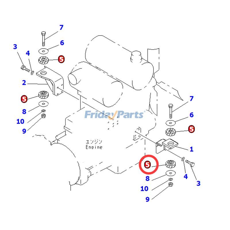 Lot de 4 coussinets en caoutchouc pour support de moteur arrière 423-01-21140 pour chargeur Komatsu WA300-3A WA350-3A WA380-3pourPour KOMATSU