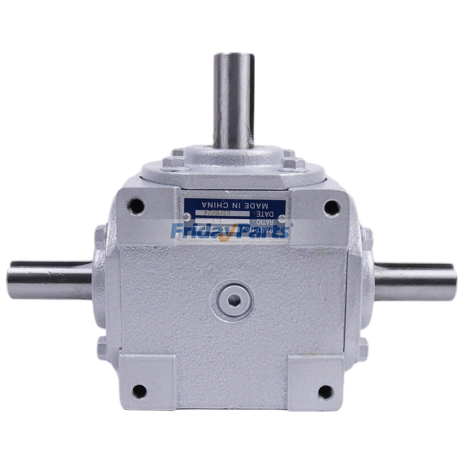 Caja de engranajes cónicos de ángulo recto de 40 HP, 1800 RPM máx., con tres ejes con chaveta de 1", 19455-3SH-3KW-GR para cultivador rotativo de segadora