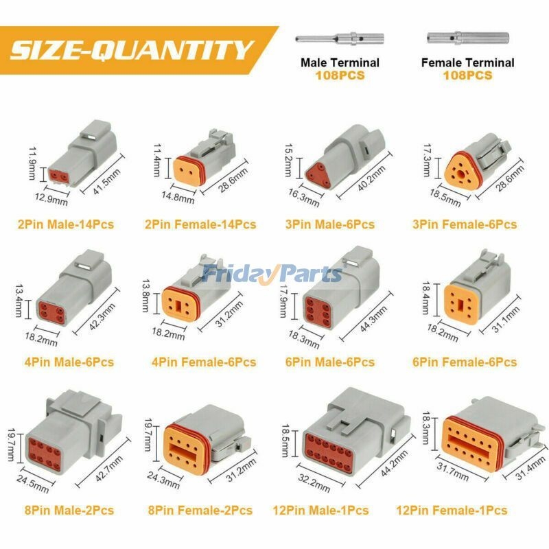 Dt Plug 400 Pcs Deutsch DT Connector Plug Kit 14-16 AWG Stamped Contacts