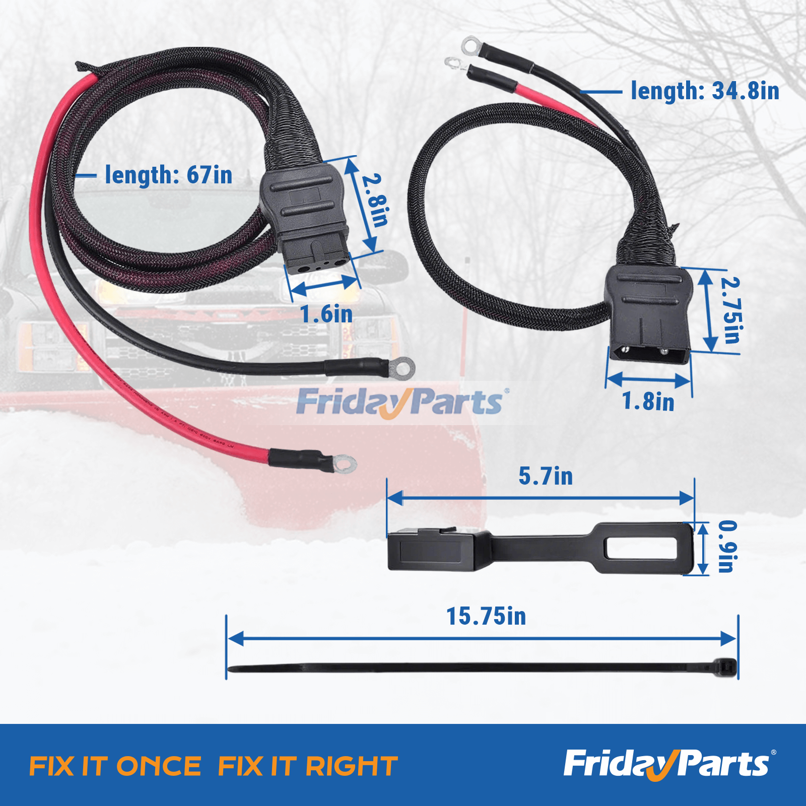 Western Fisher Snow Plow Battery Cable 21294 61169 61548 8274 for Non-Isolation Module System, Heavy Duty Power Cable for Snowplow Electrical Connection